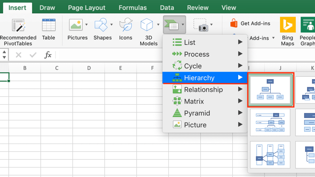 Click on Organization Chart in hierarchy fly-out