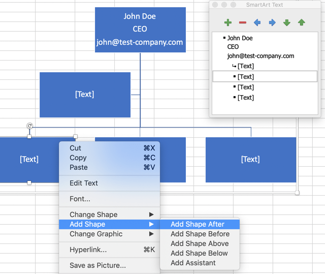 Add or remove shapes in organization structure