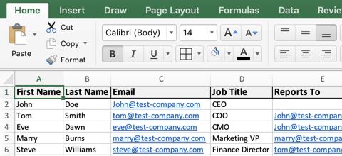 Add employees to the org chart template