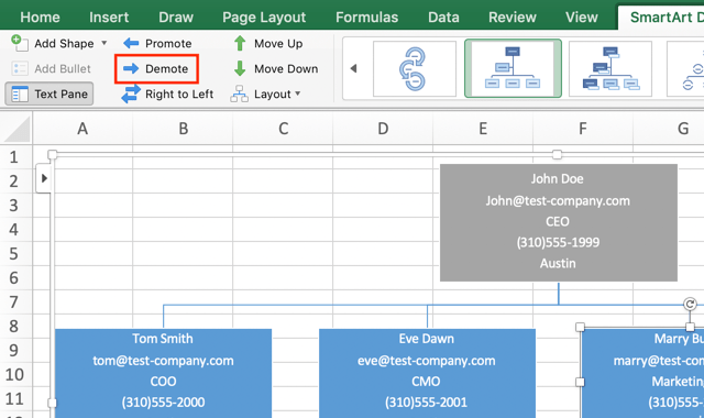 Style employee data in the org chart