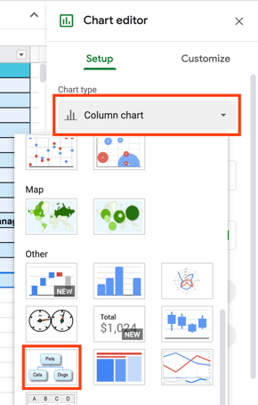 Choose organizational chart in the Chart Type dropdown menu