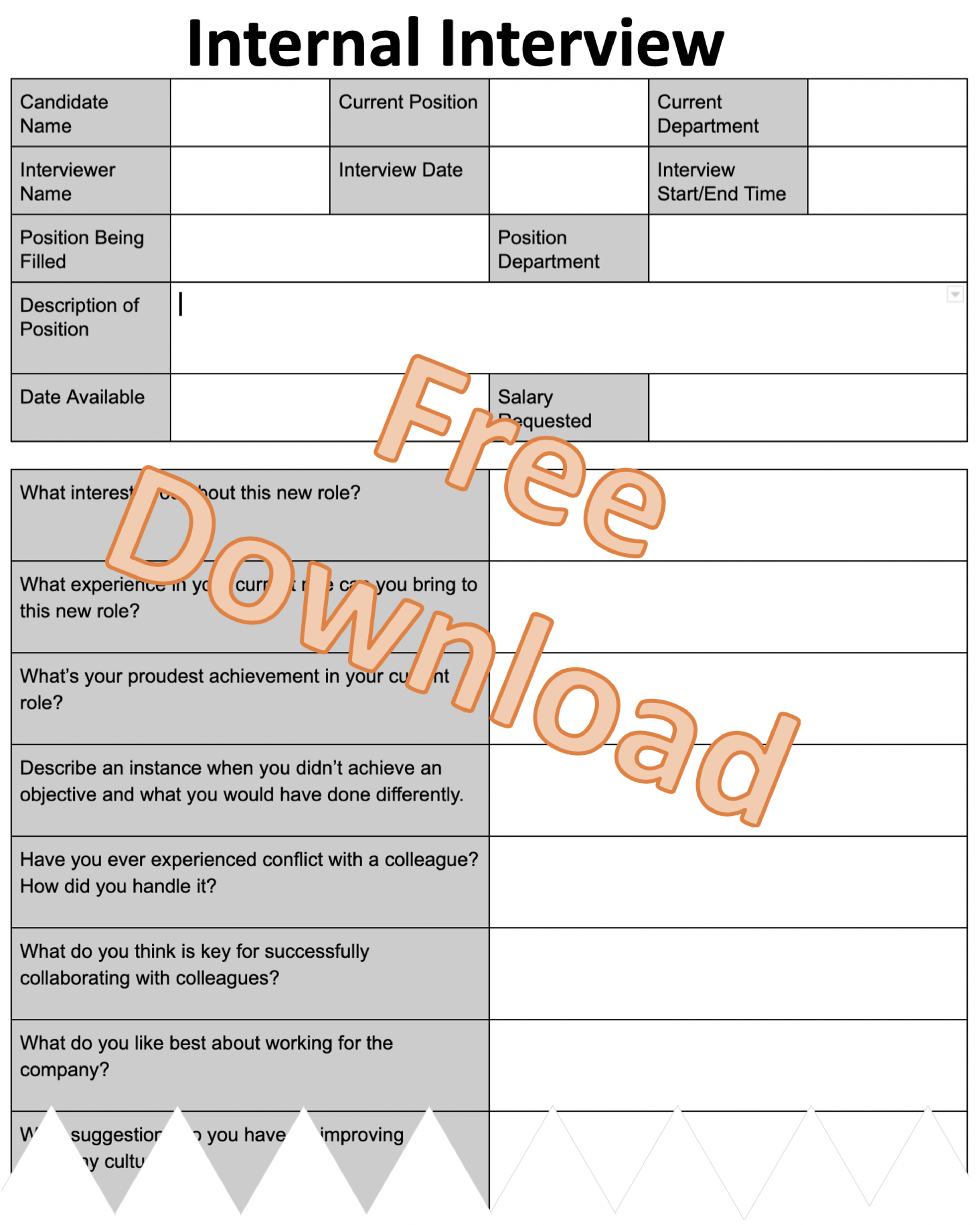 Internal Interview Template Free