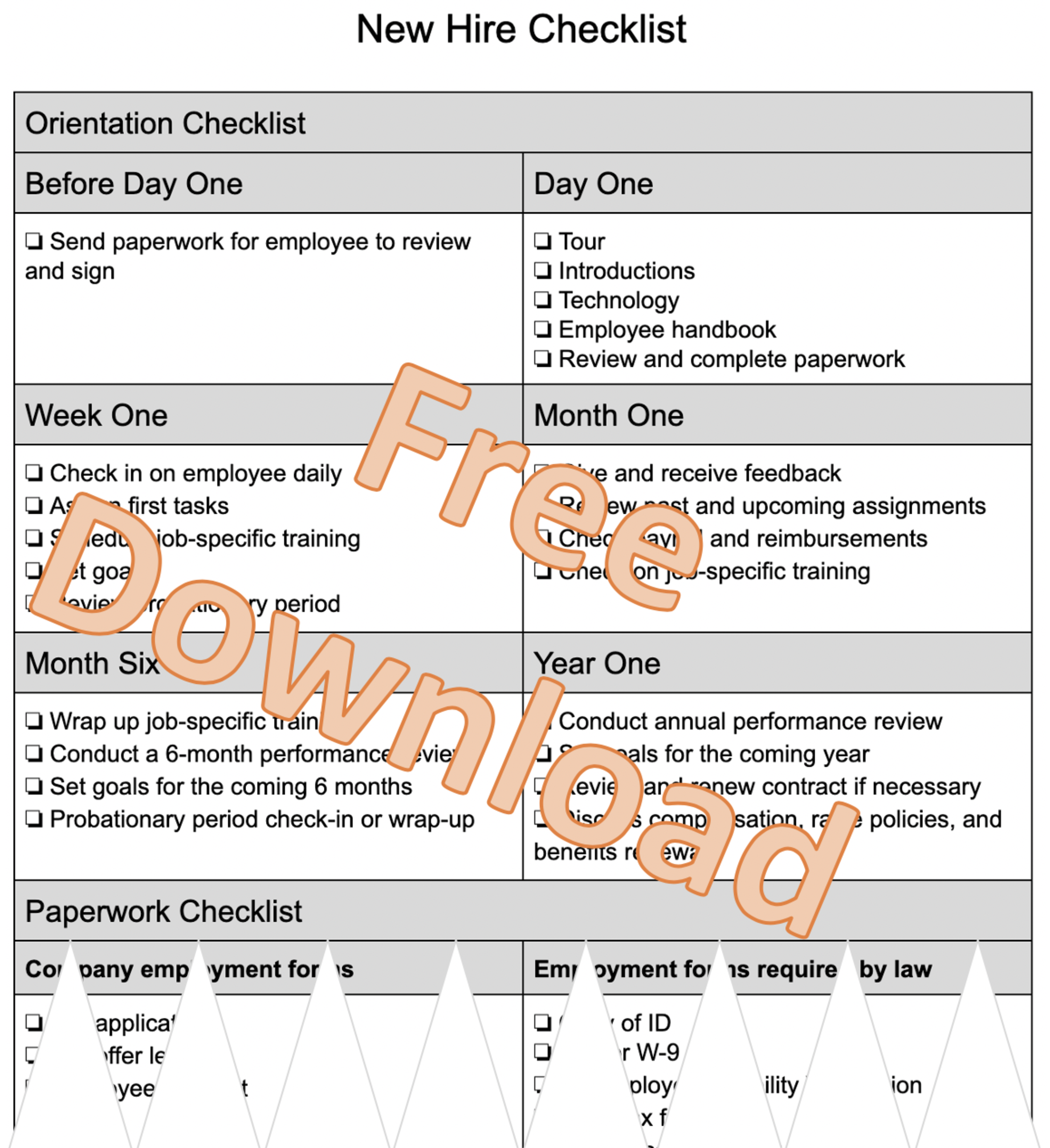 New Hire Checklist Template Free