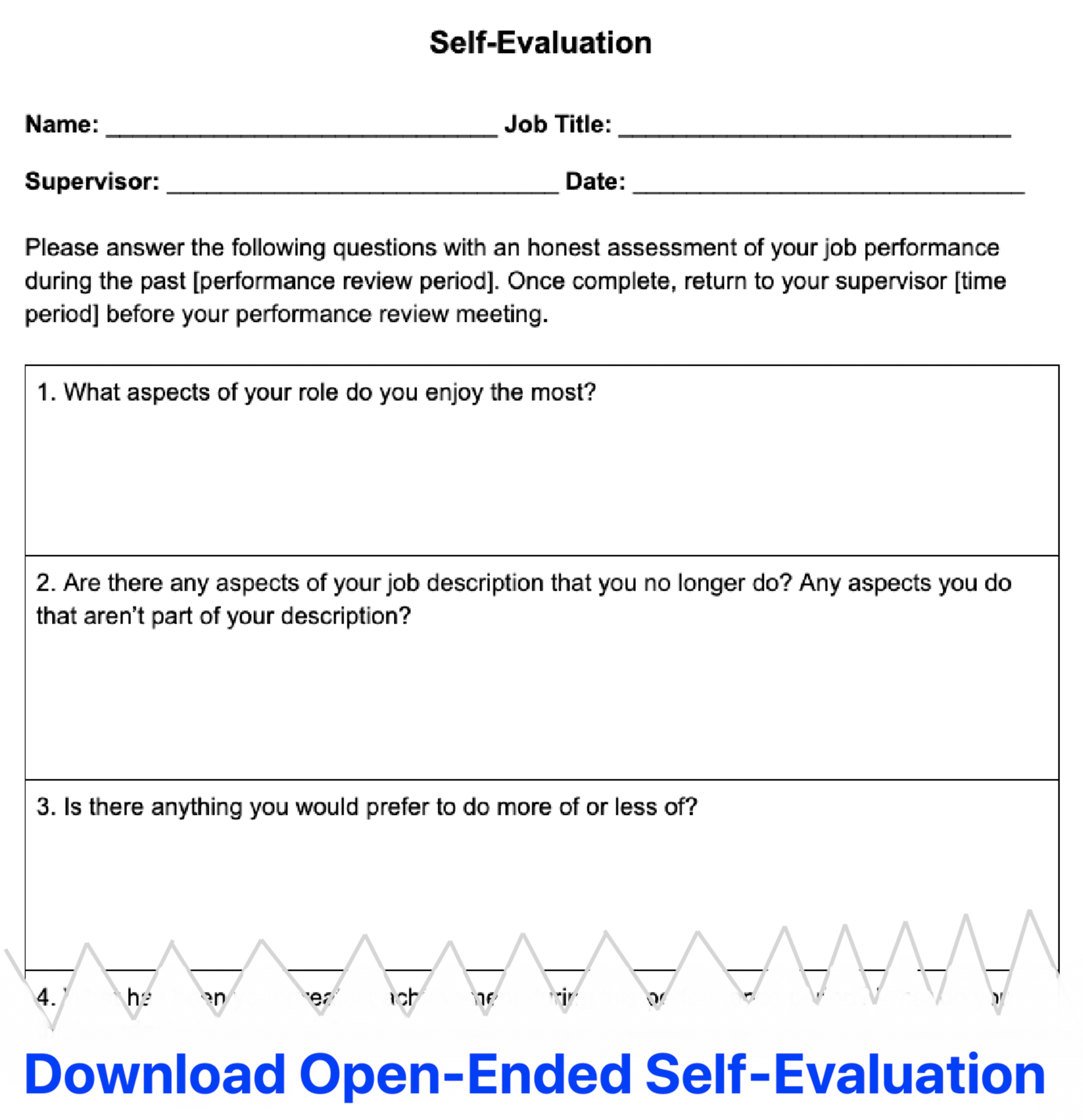 Open-Ended Self-Evaluations Template