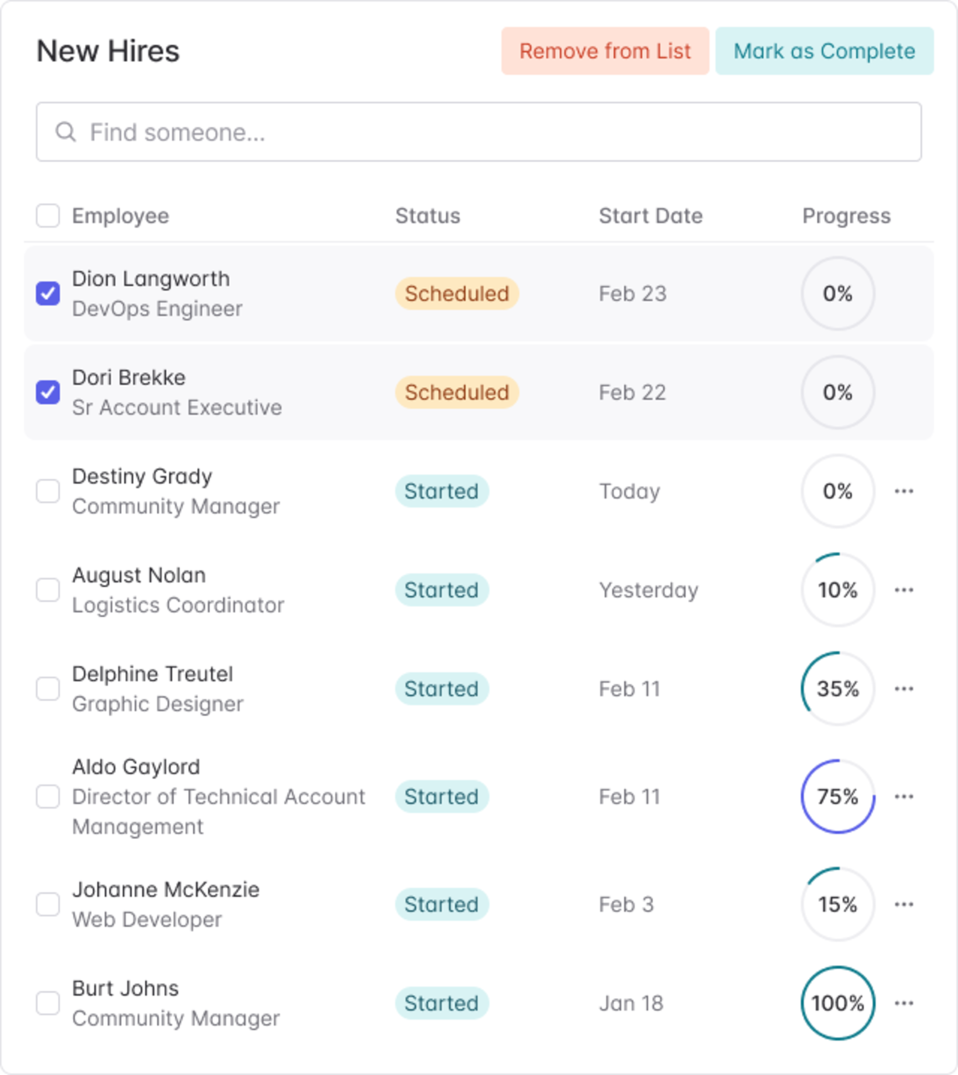 View your new hire onboarding process in Pingboard