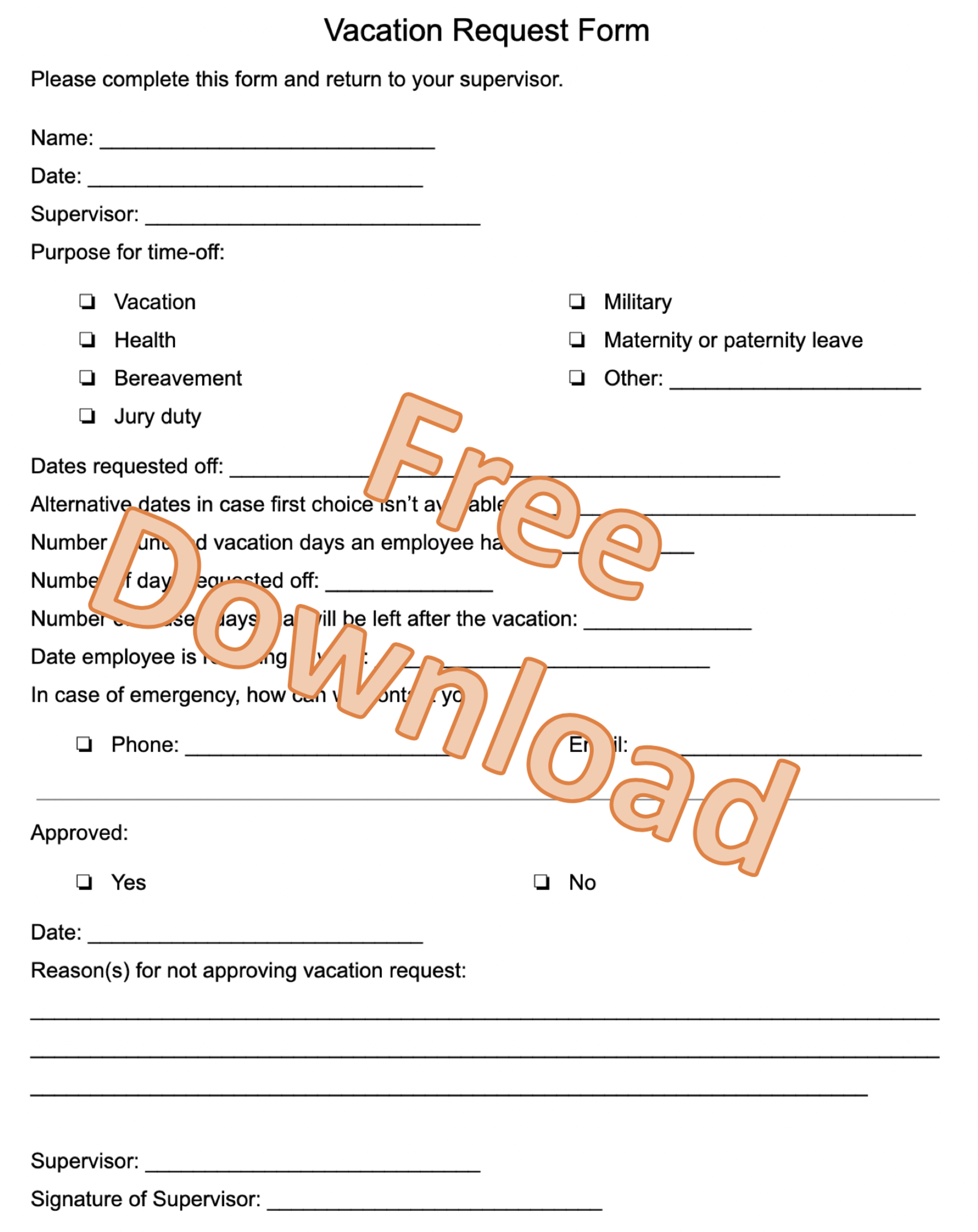 Vacation Request Form Template