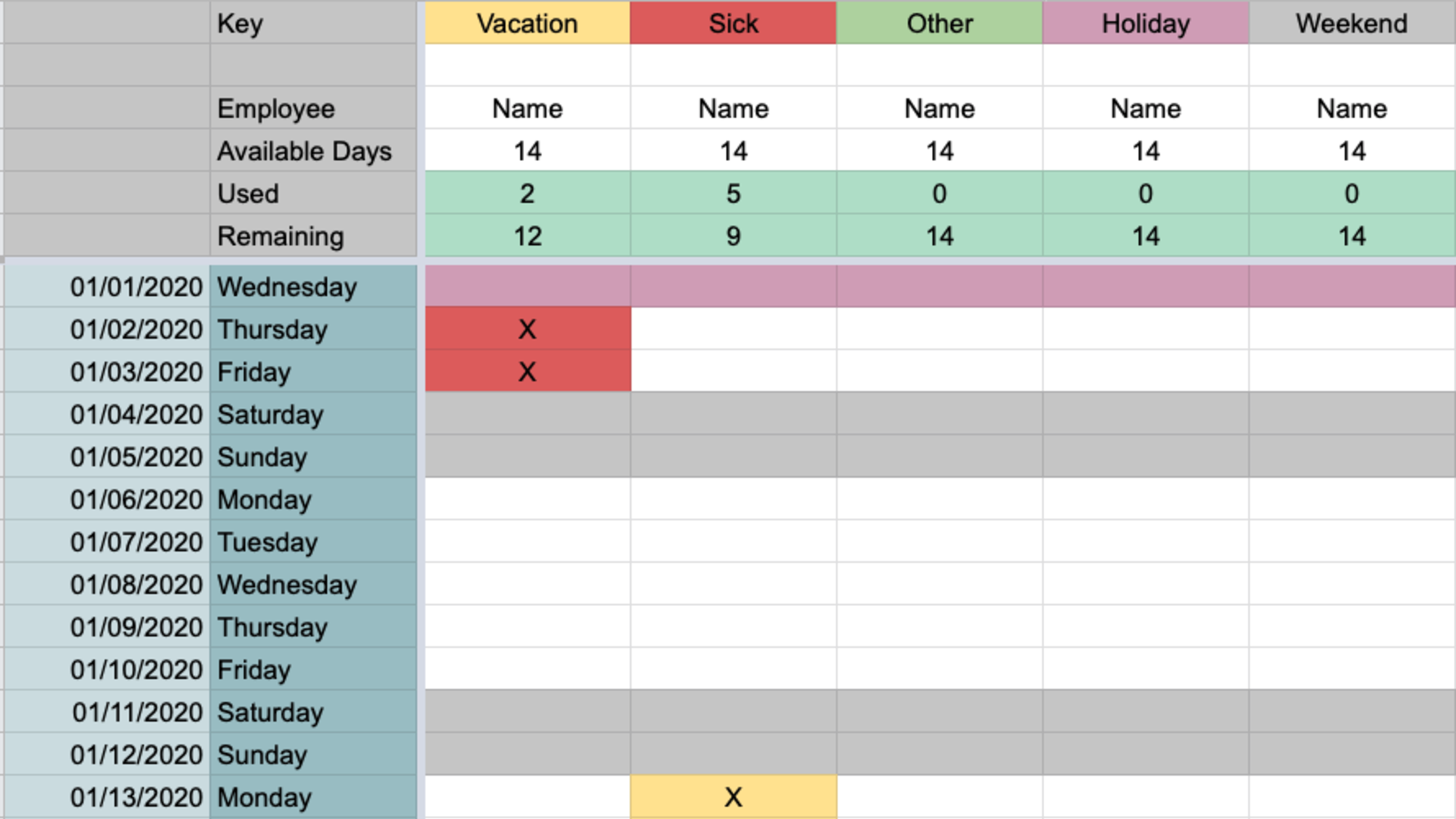 Vacation Tracker 2020 Template with Examples